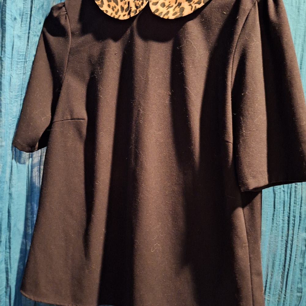Black Top with Leopard Print Collar